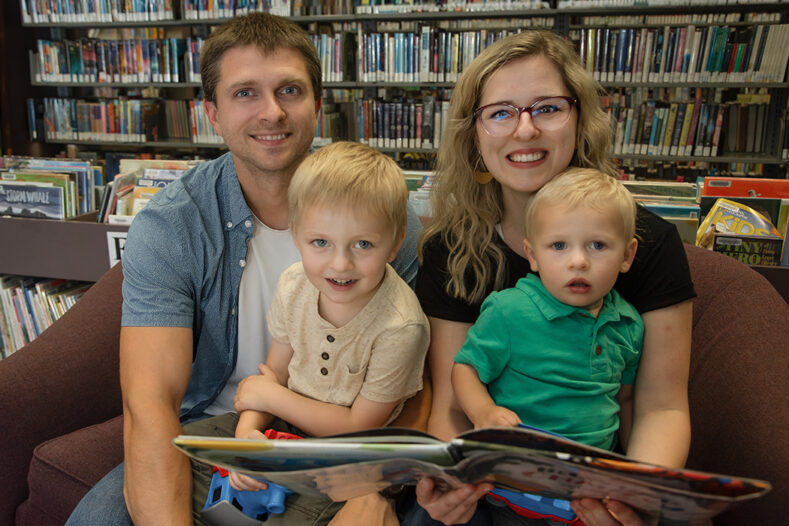 The Zaske family enjoys the local public library together.